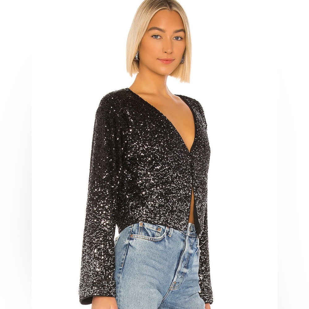 NWT LPA Sequin Top Black & Silver Sequin Long Sleeve Top Size XXS